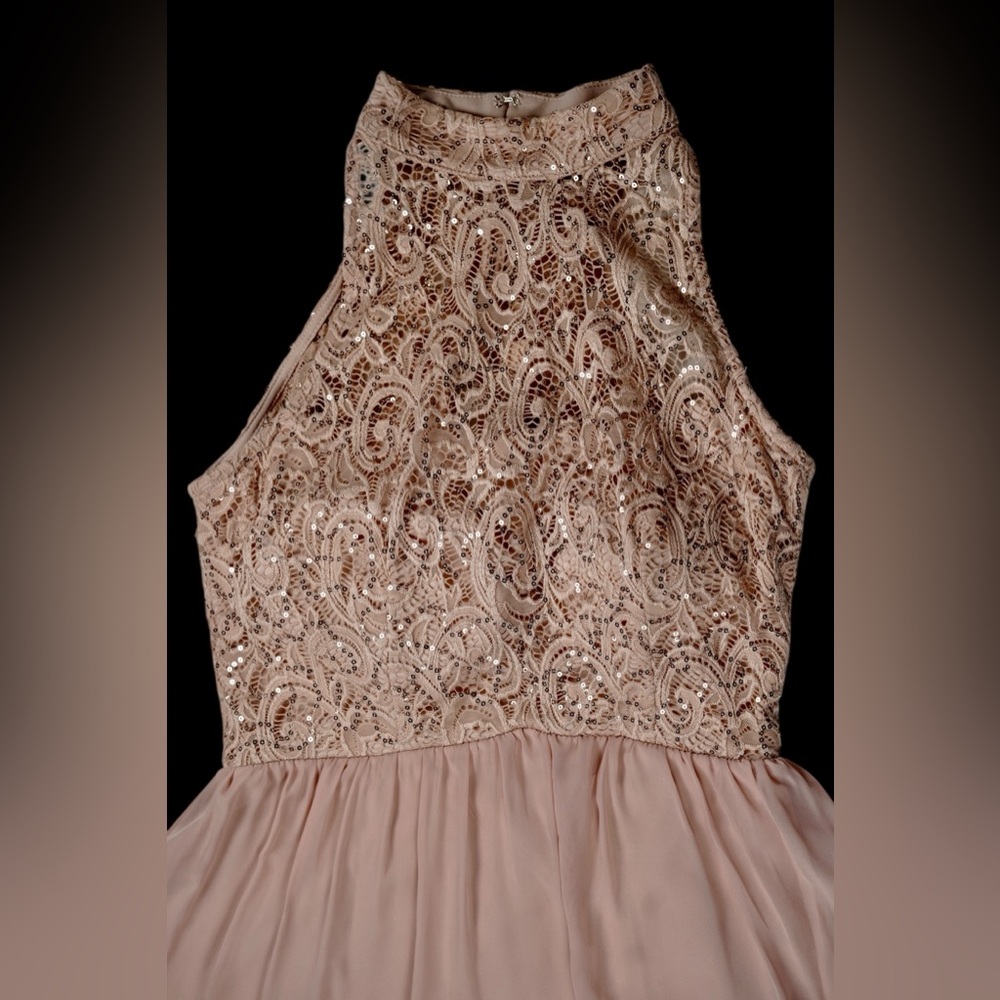 “Xtraordinary” Women’s Juniors Lace Sequin Halter Homecoming Dress Pink Size 11 - Picture 9 of 15